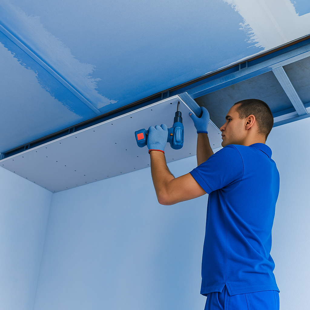 Estrutura de drywall em execução